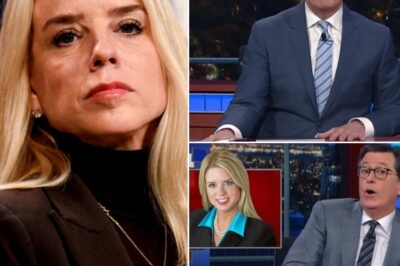 1 MINUTE AGO : Pam Bondi FLIPS The Late Show Upside Down—Stephen Colbert Left SHAKEN, Apologizes Backstage as Show Faces Possible Suspension What started as another night of sharp jokes and political jabs took a shocking turn when Stephen Colbert clashed with Pam Bondi live on The Late Show. But it wasn’t Bondi who cracked—it was Colbert. After pushing one joke too far, Bondi fired back with a cutting one-liner that left the host visibly stunned and the audience frozen in silence. Within minutes, producers scrambled behind the scenes. Sources say Colbert was seen backstage immediately apologizing, clearly rattled by the backlash. Now, insiders are whispering that The Late Show may face a temporary suspension amid mounting pressure from network executives. Could one fiery exchange with Pam Bondi be the moment that finally brings Colbert’s reign to a halt?