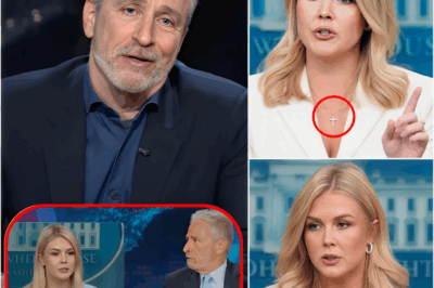 KAROLINE LEAVITT HUMILIATED BY JON STEWART — AND JUST DAYS LATER, SHE TOOK OFF HER CROSS NECKLACE. She finallly ditched her signature necklace this week—right after Stewart torched her live on The Daily Show.
